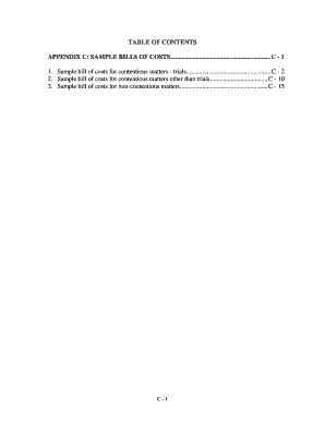 Sample Bill of Costs for Trials