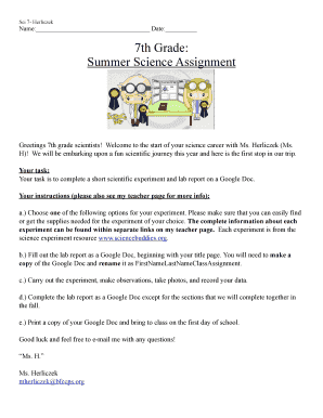 Sci 7 Summer Assignment - bfccps