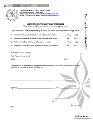 Ontario Horticultural Association Artwork Reproduction Permission
