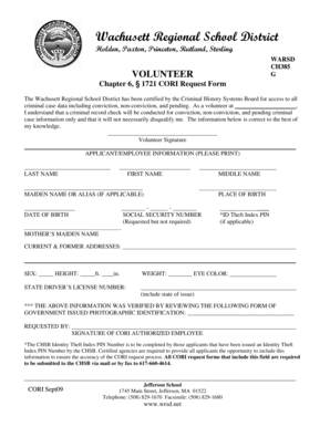 Wachusett Regional School District CORI Request Form