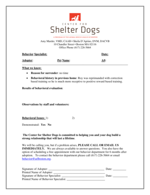 Pet Adoption Behavioral Evaluation Form