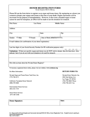 Nevada Organ and Tissue Donor Registration Form