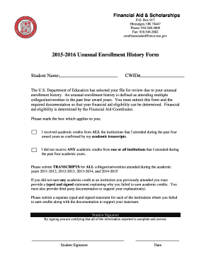 2015-2016 Unusual Enrollment History Form