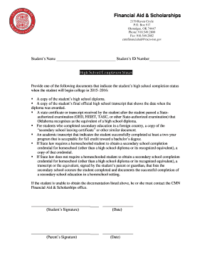 High School Completion Status Form