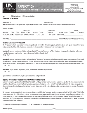 University of Kentucky Graduate and Family Housing Application
