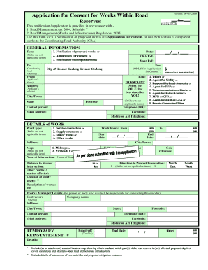 Application for Consent for Works Within Road