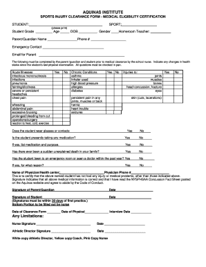 Sports Injury Clearance Form