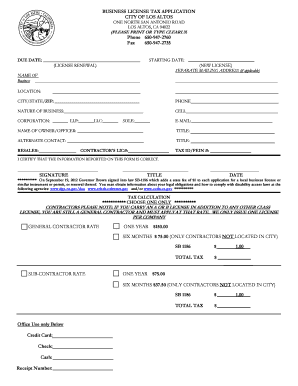 Business License Tax Application