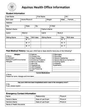 Aquinas Health Office Information Form