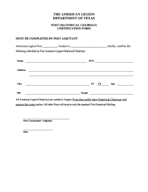 American Legion Oratorical Chairman Certification Form