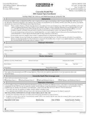 Concordia Health Plan Annual Open Enrollment Form