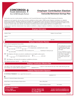 Concordia Retirement Savings Plan Employer Contribution Election