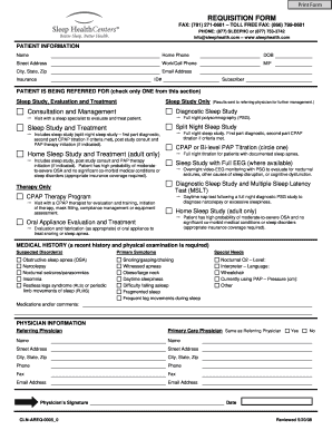 Sleep Study Requisition Form