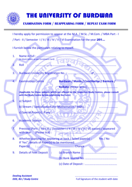 University of Burdwan Examination Form