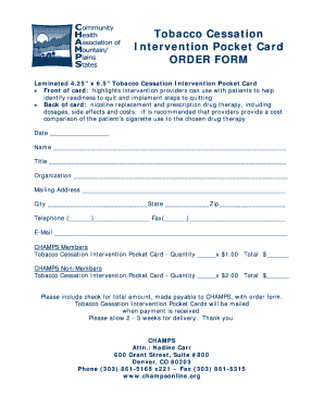 Tobacco Cessation Intervention Pocket Card Order Form