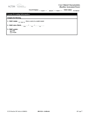 Core Clinical Characteristics Baseline Assessment Form