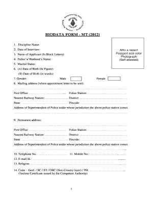 Biodata Form for Interview