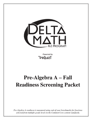 Pre-Algebra A Readiness Screening Packet