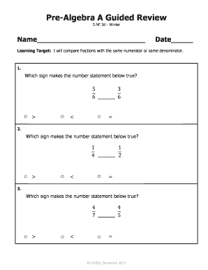 Pre-Algebra Quick Check Form