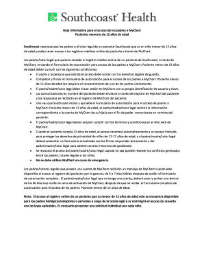 Formulario de autorización para acceso de los padres a MyChart