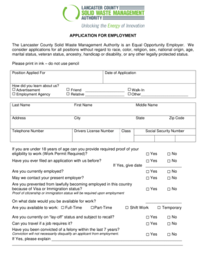 Lancaster County Employment Application