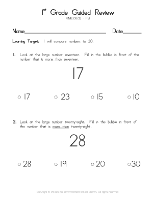 1st Grade Number Comparison Worksheet