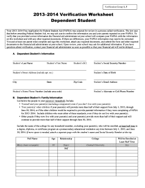 2013–2014 Verification Worksheet