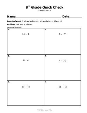 8th Grade Quick Check Form