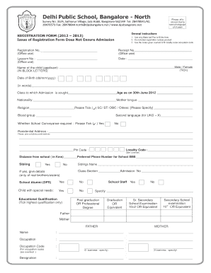 Delhi Public School Admission Registration Form
