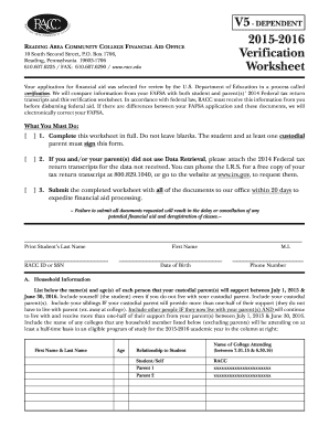 2015-2016 Financial Aid Verification Worksheet