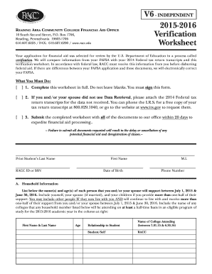 2015-2016 RACC Financial Aid Verification Worksheet