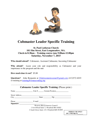 Cubmaster Leader Specific Training - Western Mass Council - wmascouting