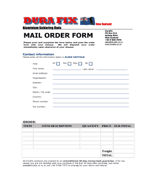 New Zealand Mail Order Form