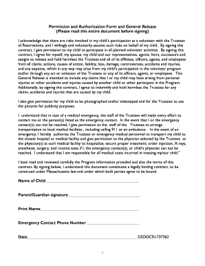 Child Volunteer Permission and Release Form