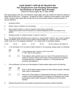 California Family Rights Act Health Care Provider Certification