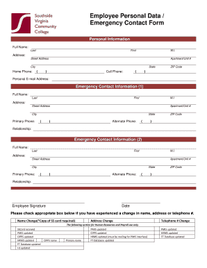 Employee Personal Data Emergency Contact Form - southside