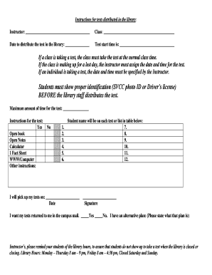 Library Test Distribution Form