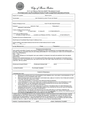 Physician Authorization for Camper Medication