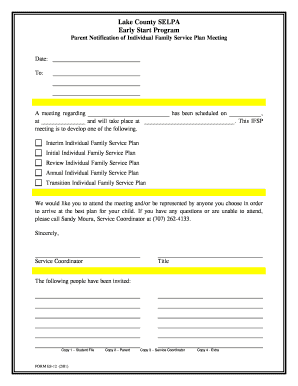 Parent Notification of Individual Family Service Plan Meeting