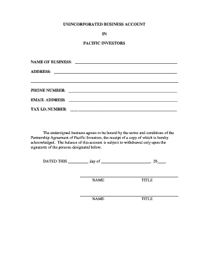 Unincorporated Business Account Agreement