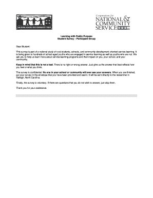 Student Survey on Service Learning