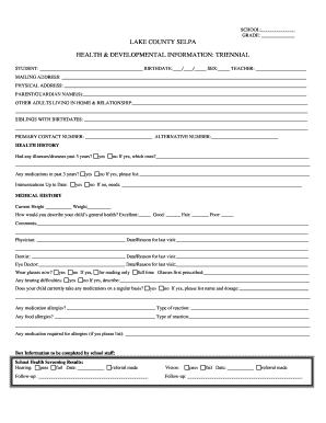 Lake County Selpa Health and Developmental Information Form