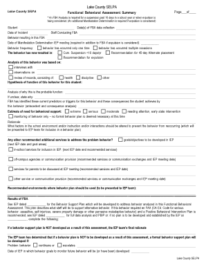 Functional Behavioral Assessment Summary