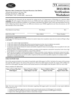 2015-2016 Financial Aid Verification Worksheet