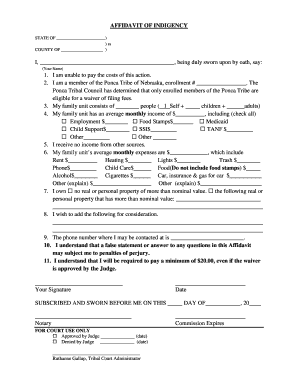 Affidavit of Indigency