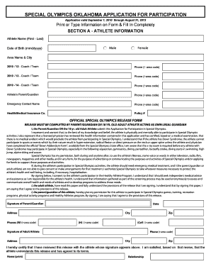 Special Olympics Oklahoma Participation Application