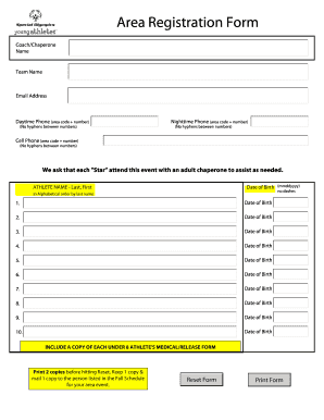 Area Registration Form