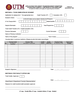 Application for Credit Transfer or Exemption