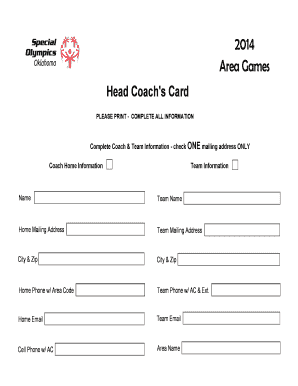 Area Games Head Coach's Card