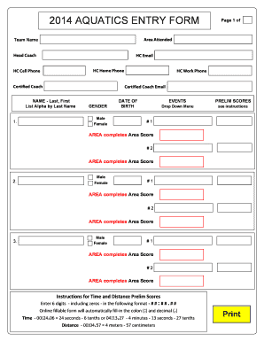 2014 Aquatics Entry Form